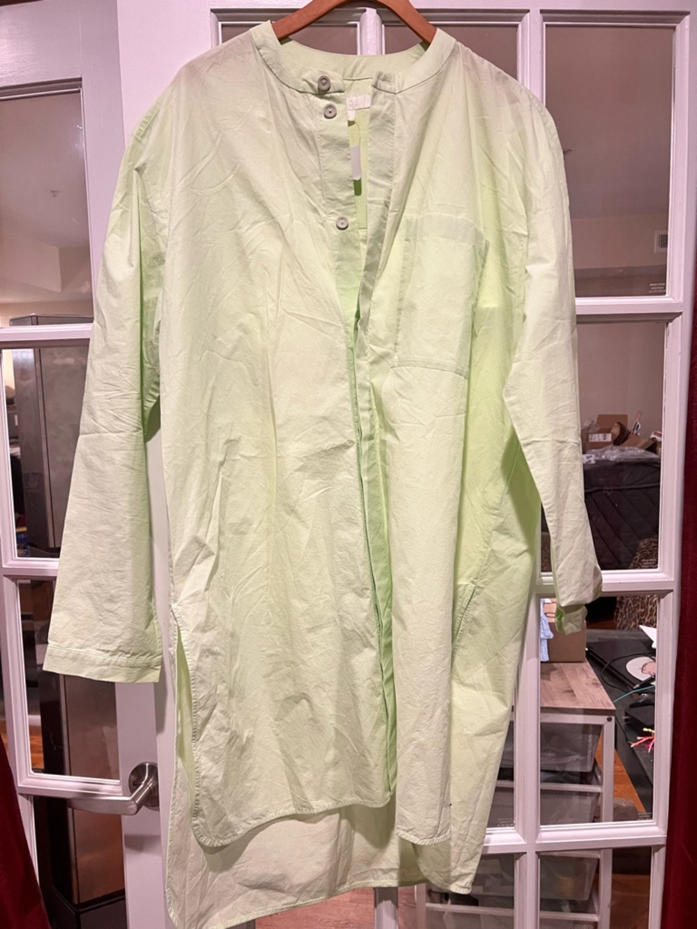 COS Light Green Longline Collarless Trench Coat
